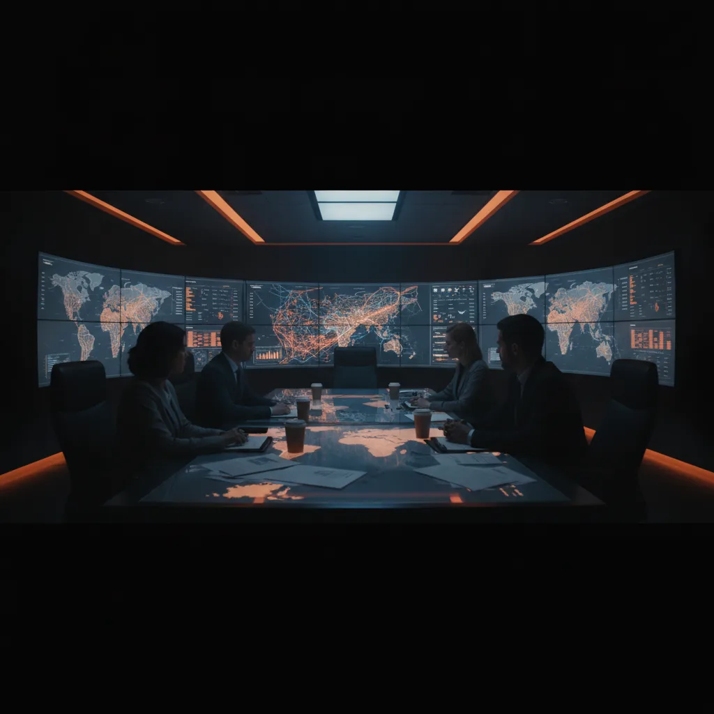 Sala de guerra comercial War Room — sesión de estrategia nocturna